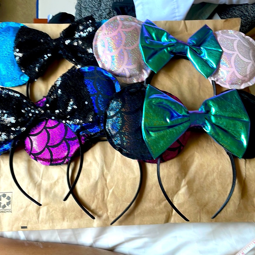 Mouse Ears Headband Seashell Scallop Iridescent Black Bow Teal Magenta